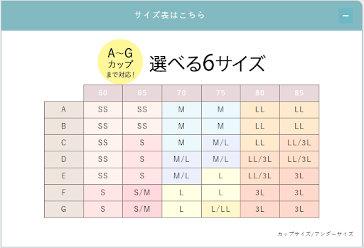 選べる6サイズ｜A-Gカップまで対応