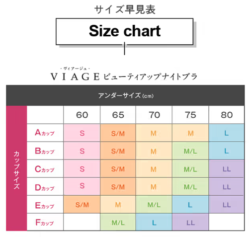 「Viageビューティアップナイトブラ」サイズ表