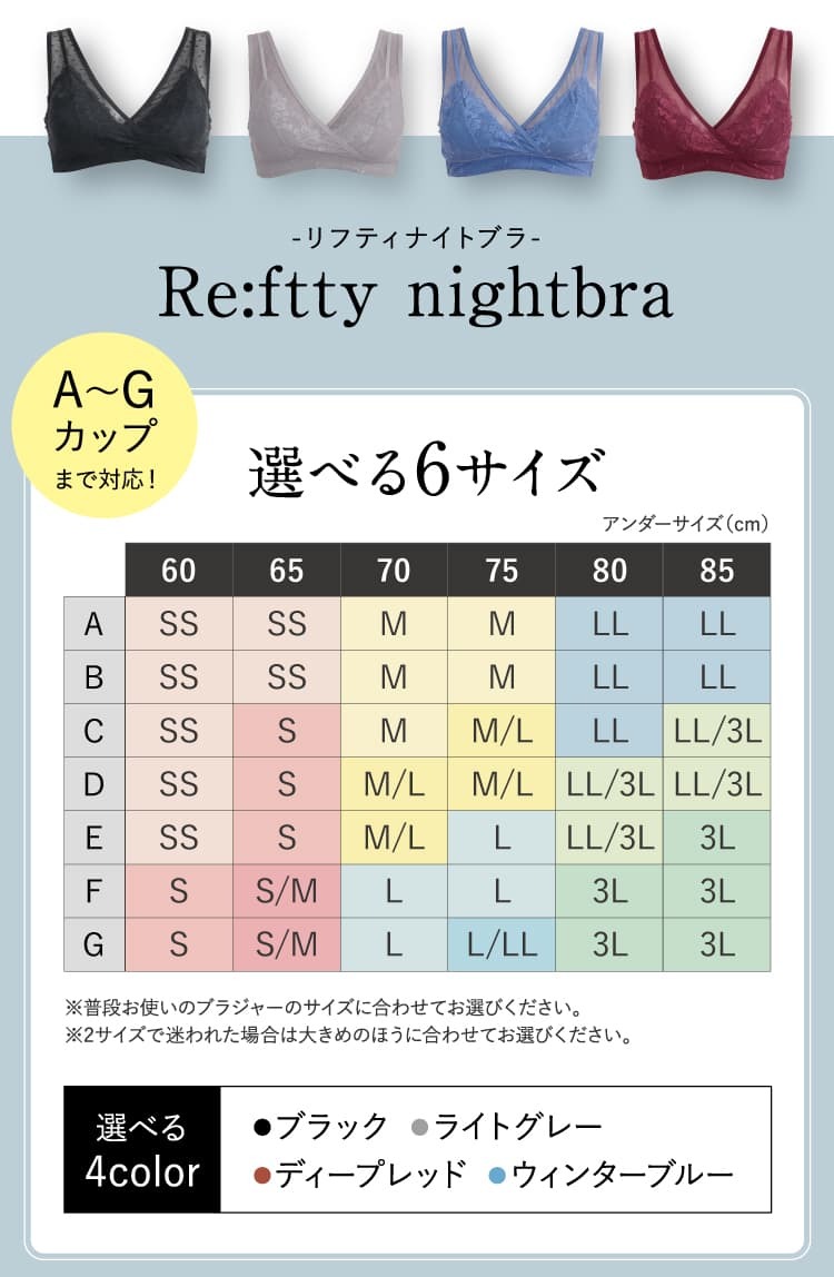 ルルクシェル リフティナイトブラサイズ展開